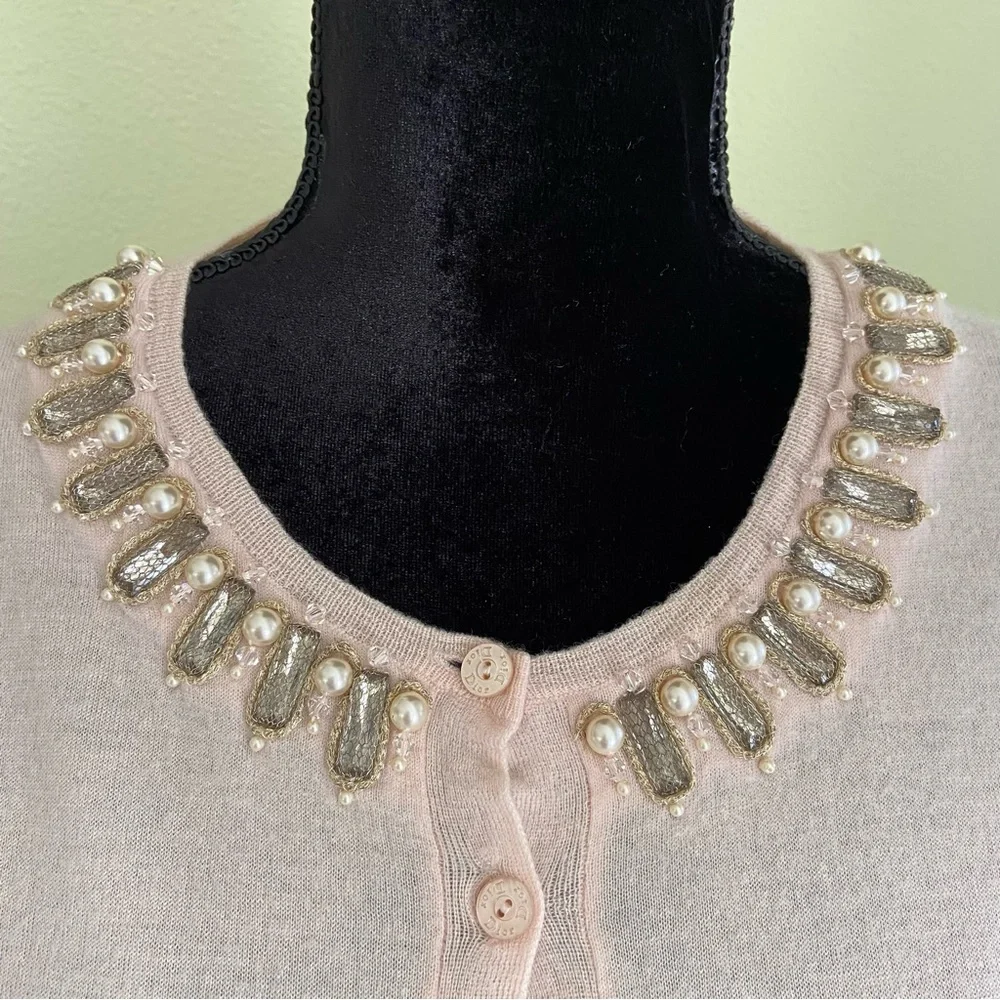 Christian Dior Cashmere Embellished Crystals and Pearls Neck Cardigan - Picture 2 of 13